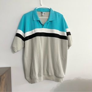 Vintage Boulevard Block for Big Man by Block Retro Polo Shirt Blue Gray White 1X